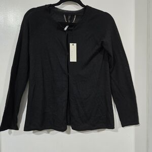 Poleci Black 100% Cashmere Knit Cardigan Snap Button Crew Neck Long Sleeve XS